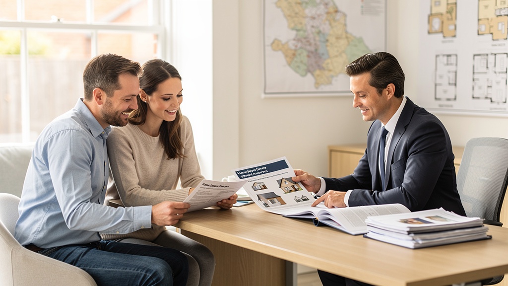 Couple reviewing a property valuation report with a Wolverhampton surveyor